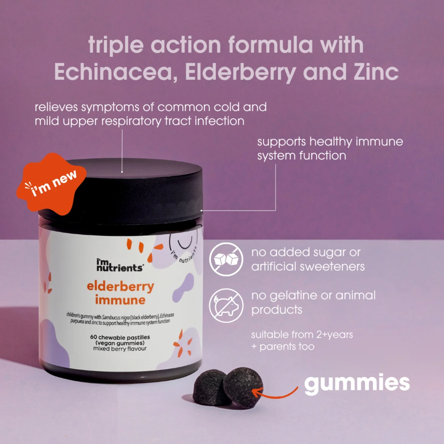 Elderberry Immune Gummies Supplement for Kids, with Echinacea + Zinc, 60 Gummies - Image 5